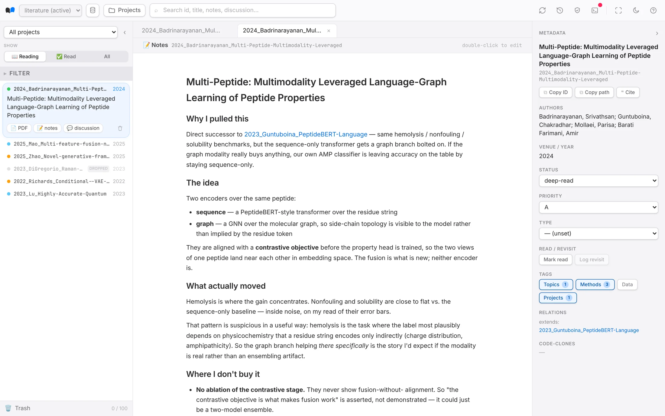 Markdown notes inside litman